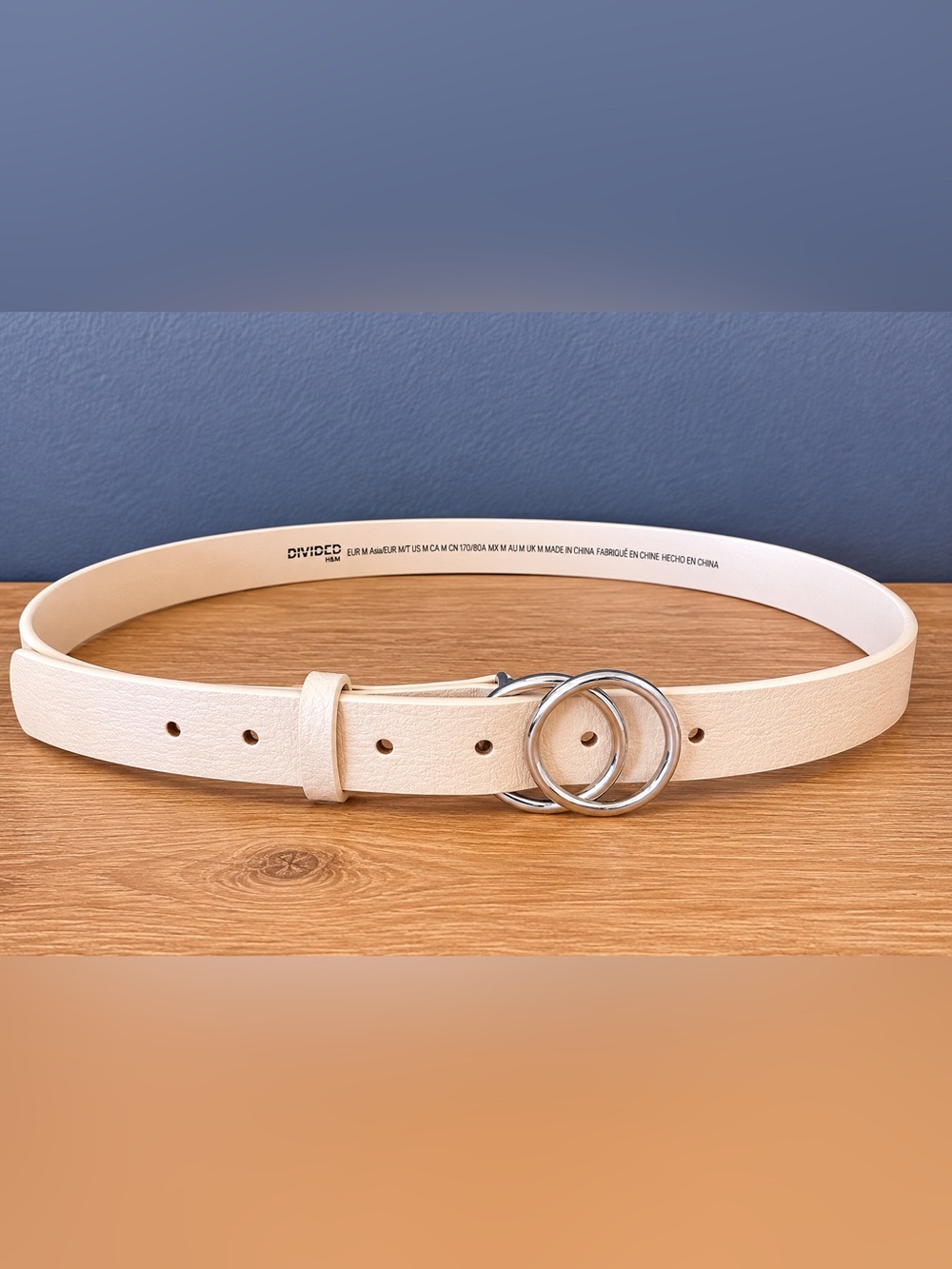 H&M Double Ring Belt Medium | Minimal Cream Waist Belt | Silver Hardware